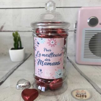 Bonbonnière maman - Cœur en chocolat noir et lait fourrés praliné x20 - "Pour la meilleure des mamans"