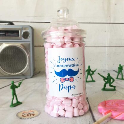 Bonbonnière Papa Moustache - 300 petits chamallows - "Joyeux anniversaire Papa"