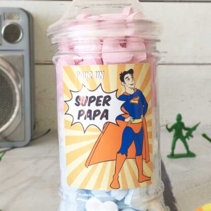 Bonbonnière Papa - 60 cœurs dextrose - "Papa super-héros"