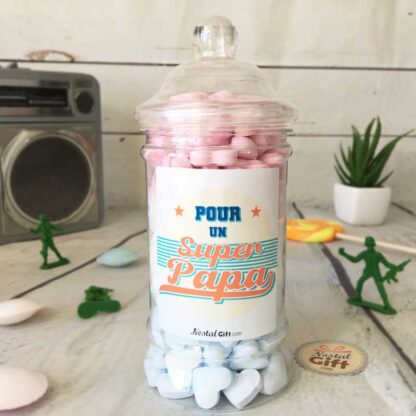 Bonbonnière Papa oldschool - 60 cœurs dextroses - "Pour un super papa"