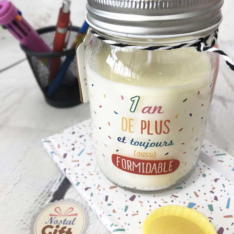 Bougie jar - Joyeux anniversaire - 1 an de plus et toujours (aussi)  formidable