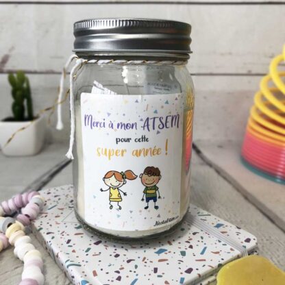 Bougie Jar "Merci à mon Atsem pour cette super année" - cadeau Atsem – Dessins d'enfants