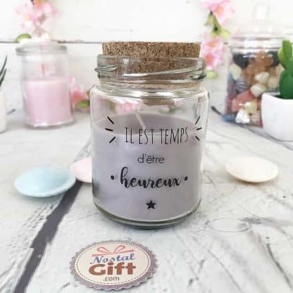 Bougie avec bouchon liège - Il est temps d'être heureux