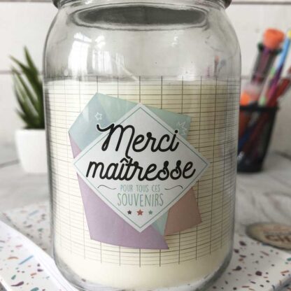 Bougie Jar - "Merci maîtresse pour tous ces souvenirs" - Cadeau Maîtresse (collection géométrique))