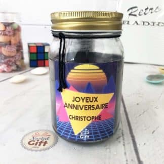 Bougie Jar personnalisée "Joyeux anniversaire" – Années 80 – Cadeau anniversaire