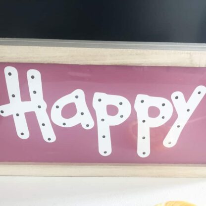 Panneau lumineux rose en bois - Happy (29 cm) – Image 2