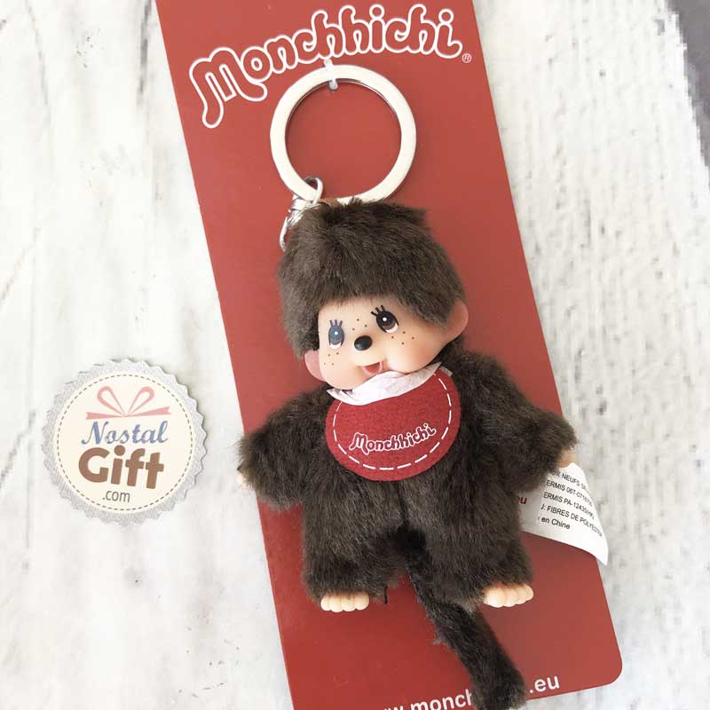 Porte clé Monchhichi Kiki - bavoir rouge - 10cm