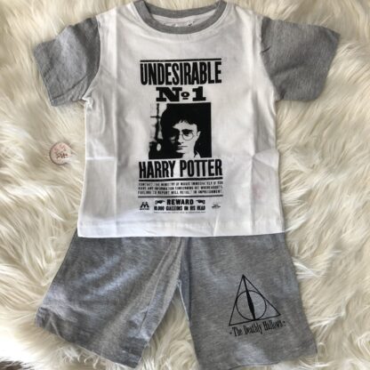 Harry Potter - Pyjama avec T-shirt et short (gris et blanc) pour enfant