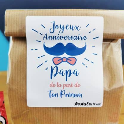 Sachet Bonbon des années 70  personnalisé - "Joyeux anniversaire Papa" – Moustache