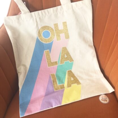 Tote bag pailleté en coton - "Oh La La"