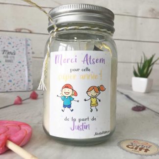 Bougie Jar personnalisée "Merci à mon Atsem pour cette super année" - cadeau Atsem – Dessins d'enfants