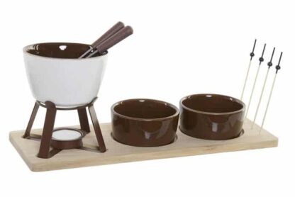 Fondue 2 personnes en porcelaine et bambou