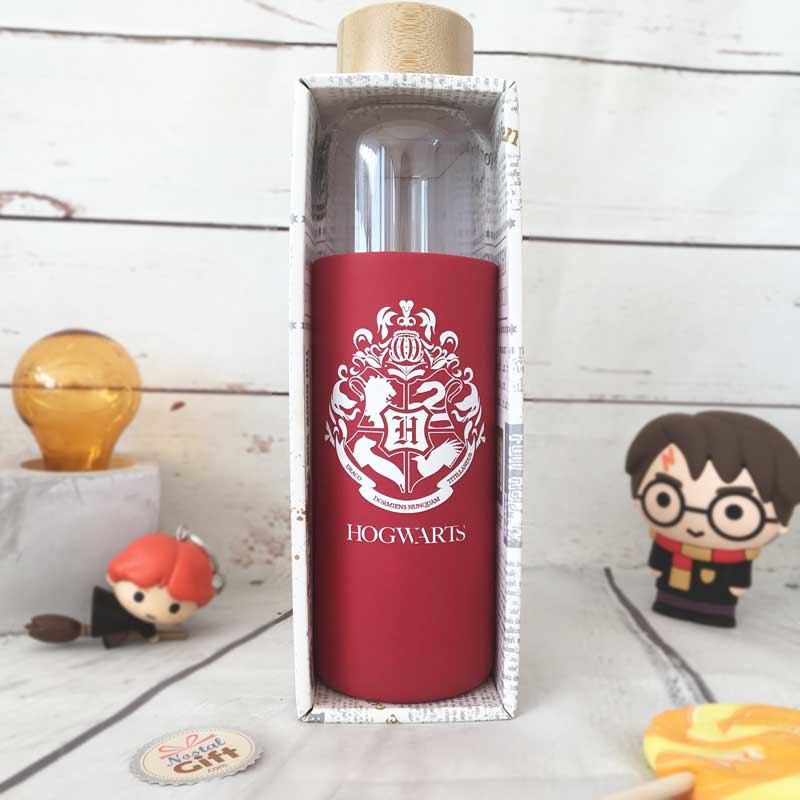 Harry Potter Bouteille d'eau Hogwarts en verre avec silicone