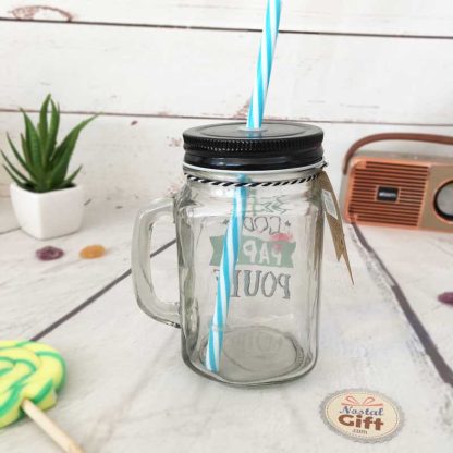 Mason jar avec paille "Papa Cool Papa Poule" - Cadeau Papa – Image 3