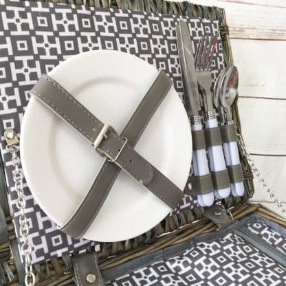 Panier de Pique-nique en osier - gris/vert – Image 2