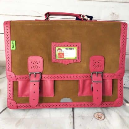 Cartable Vintage cuir ajouré Framboise 41cm à partir du CE2 - Tann's