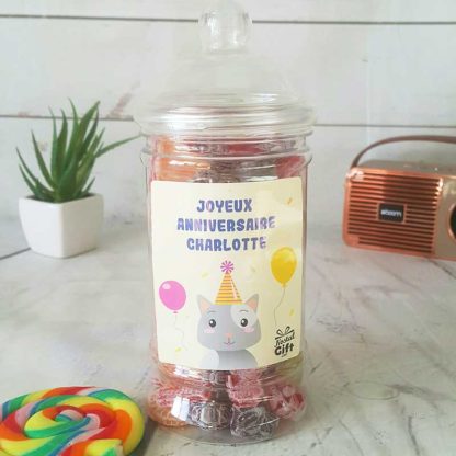 Bonbonnière personnalisée - 300g mix de bonbons anciens - Anniversaire Chat