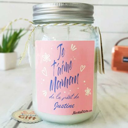 Bougie Jar personnalisée "Je t'aime maman" - cadeau maman