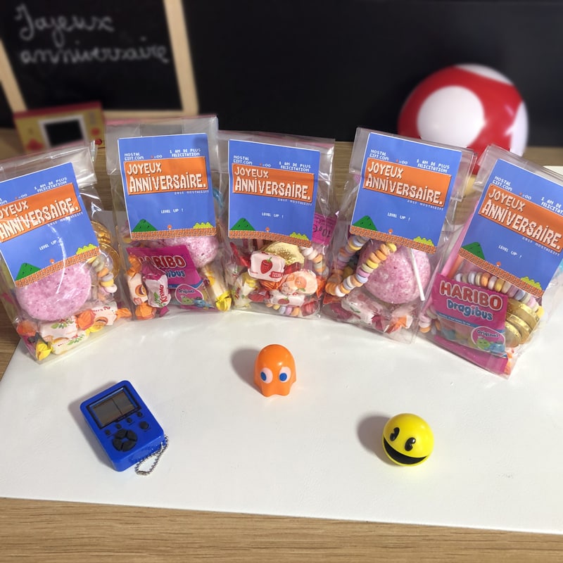 5 sachets de bonbons enfant - Joyeux Anniversaire - Jeu vidéo