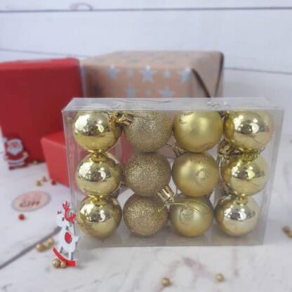 Lot de 12 petites Boules de Noël - rouge, doré ou argenté