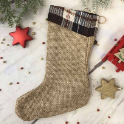 Petite chaussette de Noël en jute - 23 x 19 cm