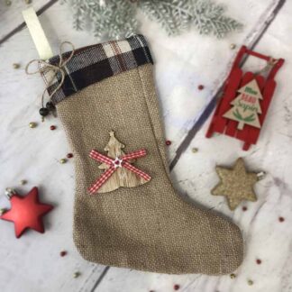 Petite chaussette de Noël en jute - 23 x 19 cm