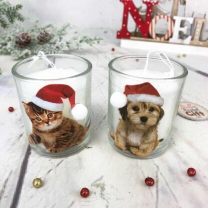 Lot de 2 Bougies de Noël chaton et chiot