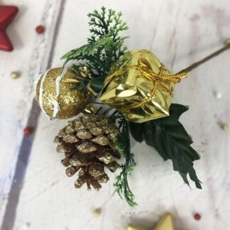 Décoration de Noël - Bouquet pailleté doré petit cadeau