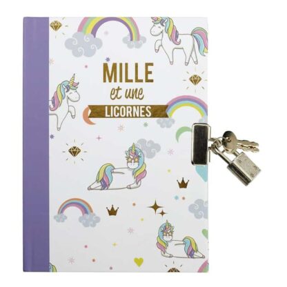 Journal intime violet - Mille et une licornes avec cadenas