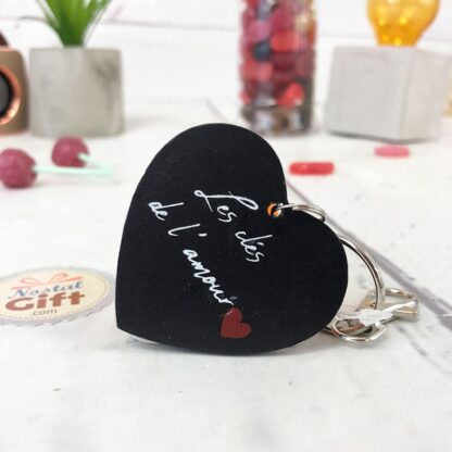Porte-clés cœur en bois  - " Les clés de l'amour "