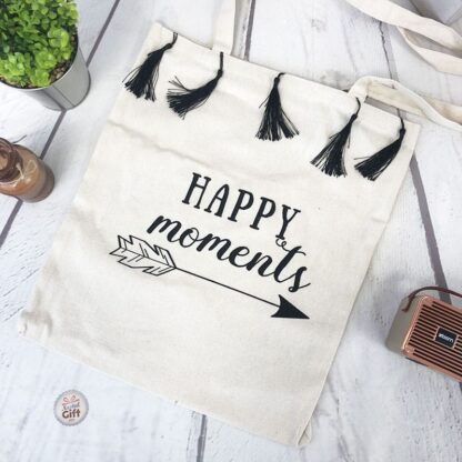 Tote bag à pompons " Happy moments "