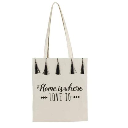 Tote bag à pompons " Home is where love is "