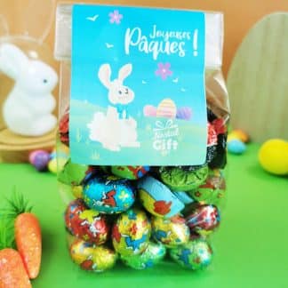 Sachet de Pâques - 20 Œufs pralinés colorés et 20 petits animaux en chocolat