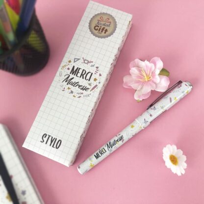 Stylo « Merci maîtresse » – Cadeau maîtresse - Collection florale – Image 3