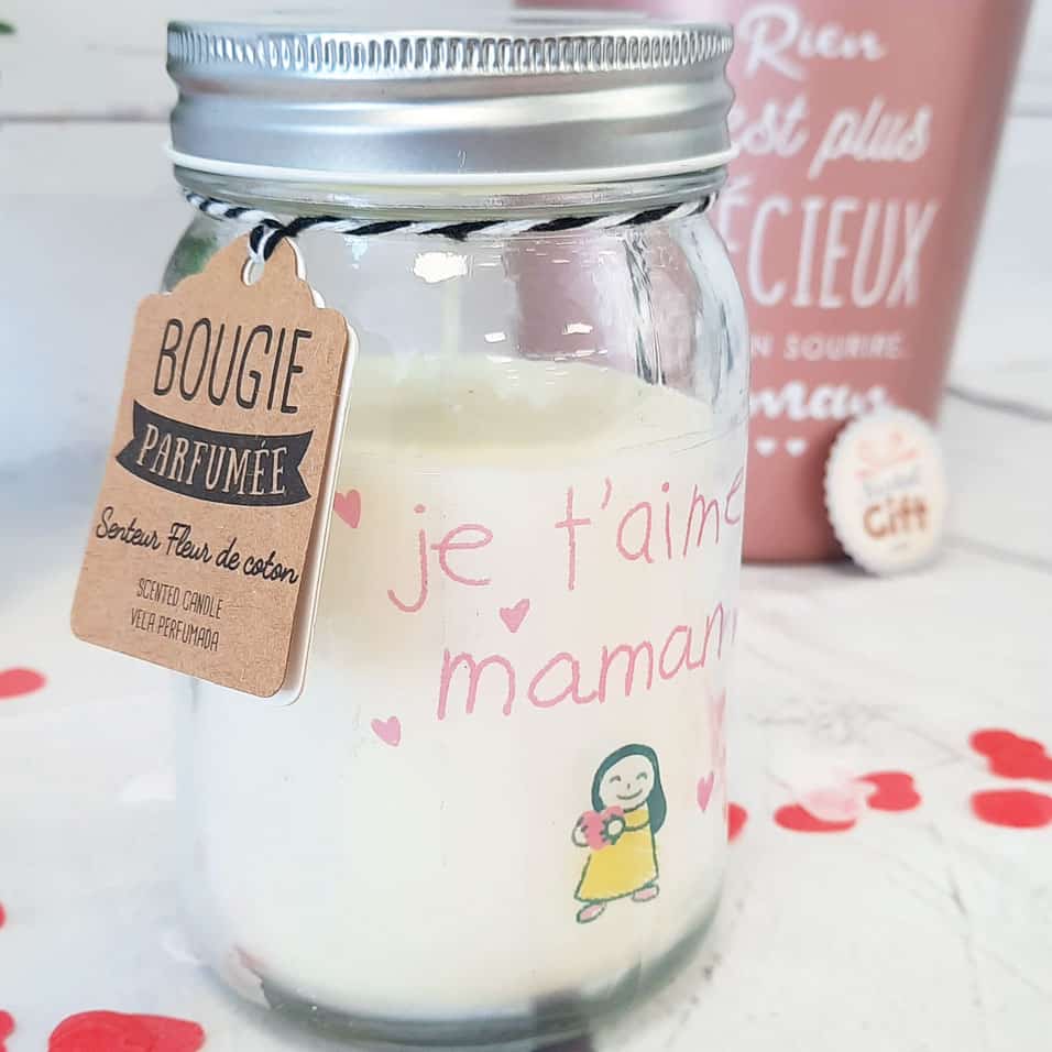 Bougie Jar personnalisée Je t'aime maman - cadeau maman