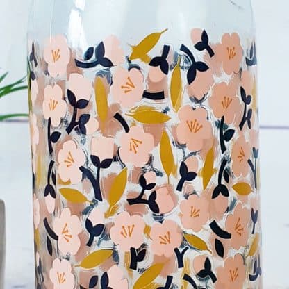 Bouteille en verre avec bouchon en bambou - Motif fleurs de cerisier (42 cl)