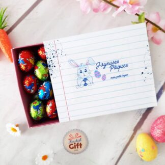 Boîte Pâques - Œufs en chocolat praliné x 40 - "Joyeuses Pâques mon petit lapin"