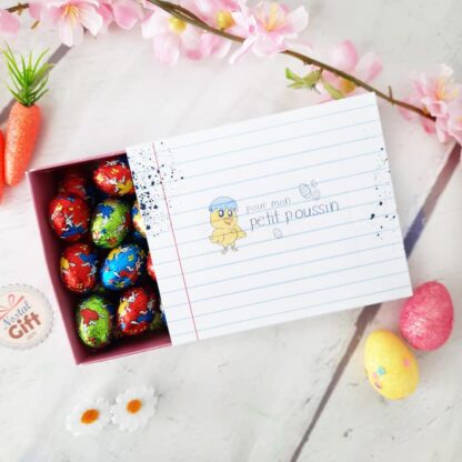 Boîte Pâques - Œufs en chocolat praliné x 40 - "Pour mon petit poussin"