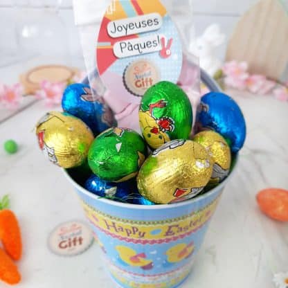 Seau jaune de Pâques - Oeufs en chocolats X 10 et Guimauve lapin x 10 – Image 2