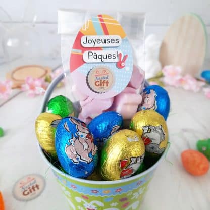 Seau vert de Pâques - Oeufs en chocolats X 10 et Guimauve lapin x 10 – Image 2