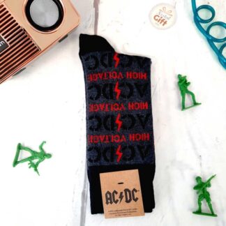 AC/DC - Chaussettes grises et rouges "high voltage" en coton