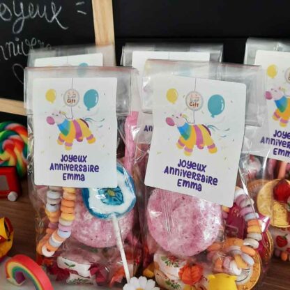 5 sachets de bonbons personnalisés - Anniversaire licorne pour enfant