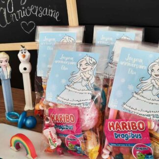 5 sachets de bonbons personnalisés - Joyeux anniversaire princesse des neiges