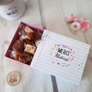 Boîte de 10 nougats tendres et 10 caramels à la vanille - Merci Maîtresse