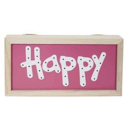 Panneau lumineux rose en bois - Happy (29 cm)