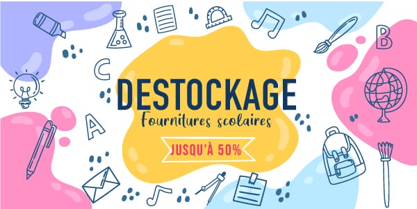 <p>DESTOCKAGE massif sur les fournitures scolaires jusqu'à épuisement des stocks ! Cahiers, gommes, crayons, stylo... ne manquez pas ces promotions exceptionnelles jusqu'à 50% de réduction.</p>