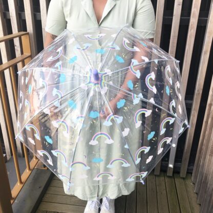 Parapluie transparent pour enfant motifs arc-en-ciel