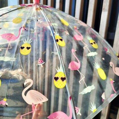 Parapluie transparent pour enfant motifs flamant rose