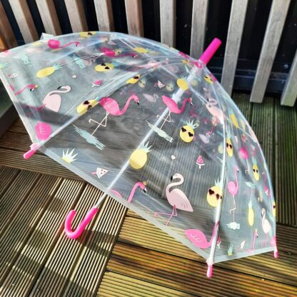 Parapluie transparent pour enfant motifs flamant rose