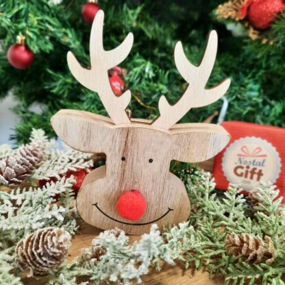 Décoration de Noël en bois - Renne avec nez rouge